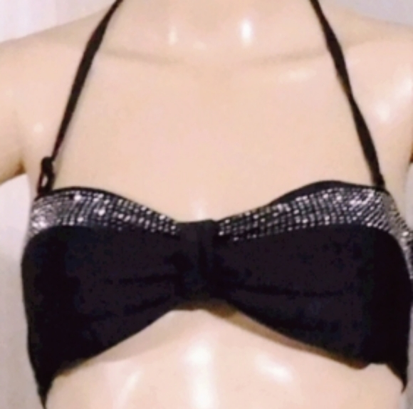 Kardashian Kollection Blk Rhinestone Swimwear Top - Picture 1 of 8